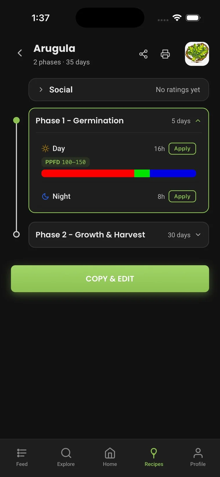 A recipe with two phases in the app