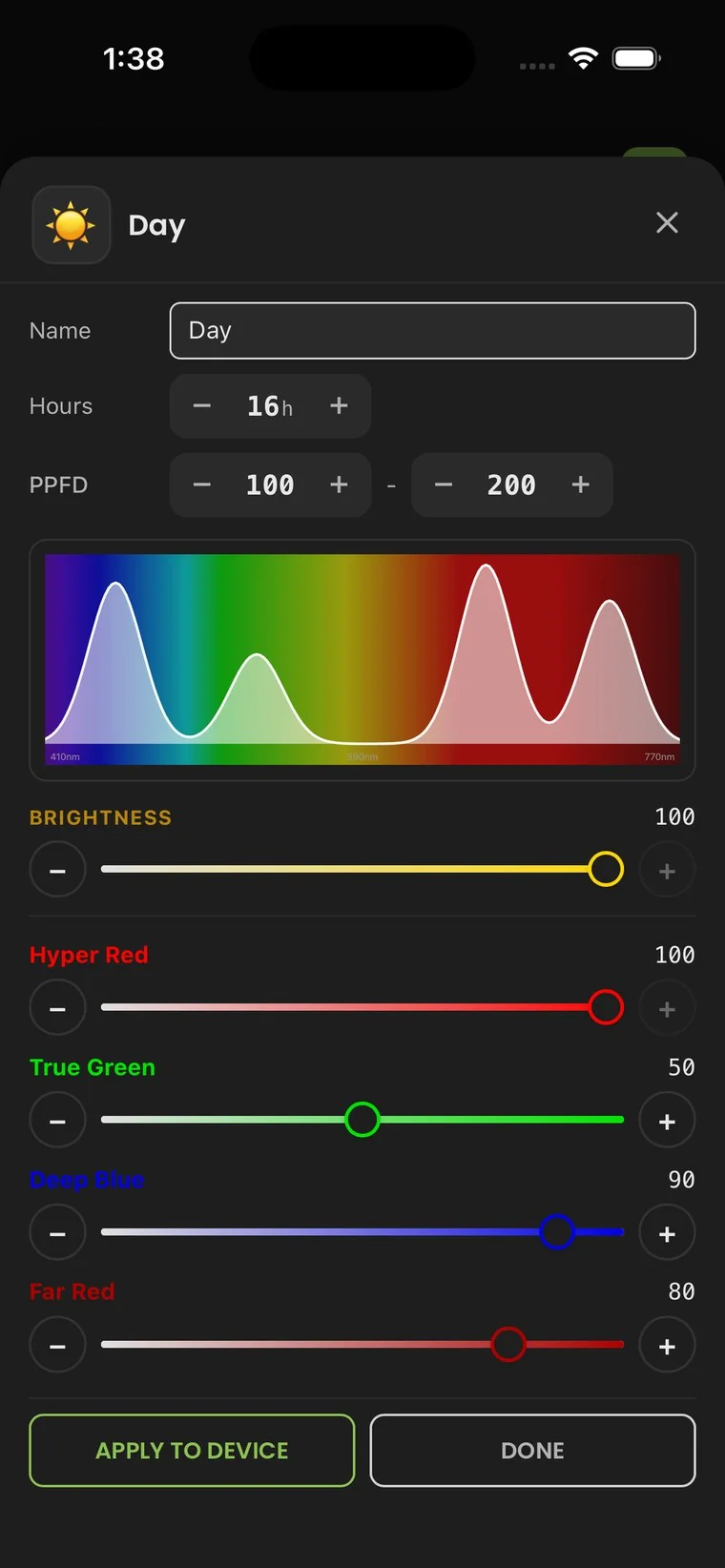 Editing a day period with spectrum and channel sliders