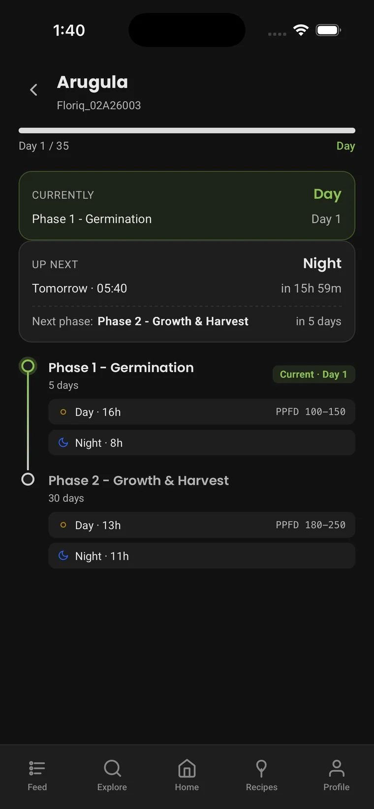 Running schedule with current and next phase