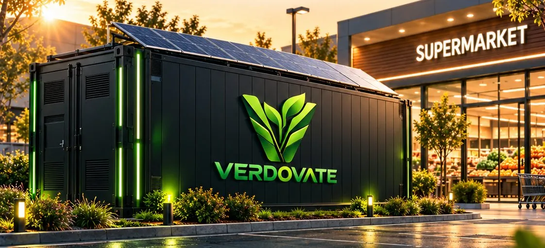 VERDOVATE container farm next to a supermarket